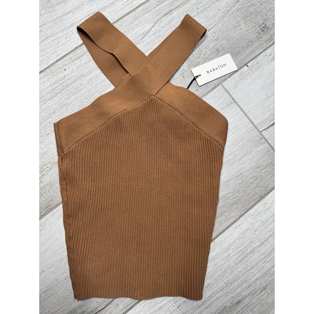 Babaton Sculpt Knit Cross Savile Top, Sleeveless Ribbed Halter, 2XS